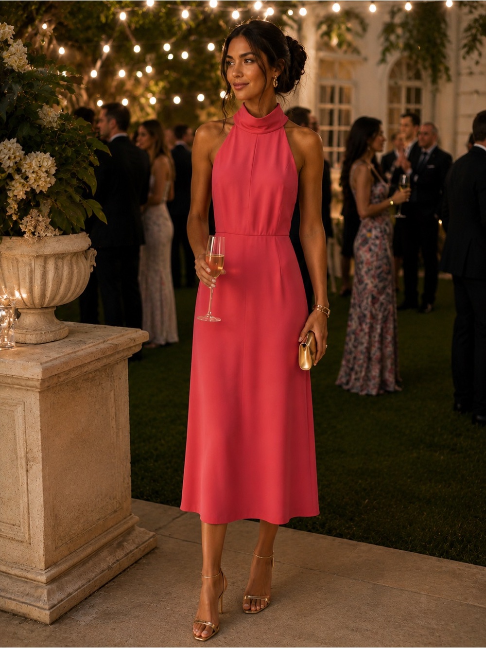 Donna Morgan Coral Halter Midi Dress